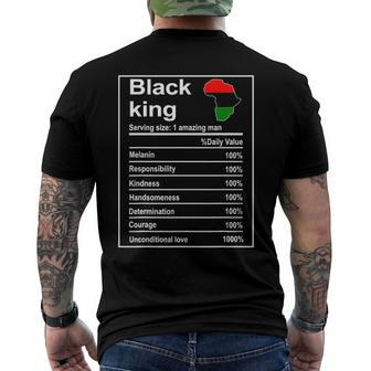 Mens Black History Month African Men Black King Nutrition Facts Men's Back Print T-shirt | Mazezy