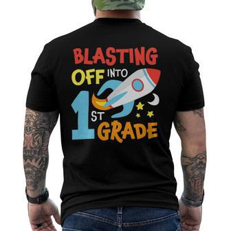 Blasting Off Into 1St Grade Back To School Space Rocket Fan Men's Back Print T-shirt | Mazezy