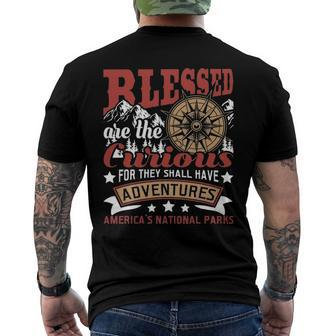 Blessed Are The Curious - Us National Parks Hiking & Camping Men's Back Print T-shirt | Mazezy
