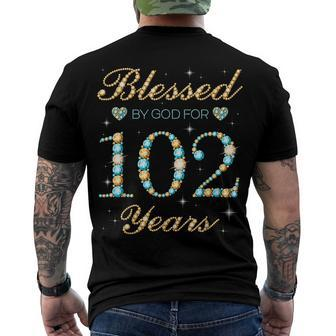 Blessed By God For 102 Years Old 102Nd Birthday Party Cute Men's T-shirt Back Print - Seseable
