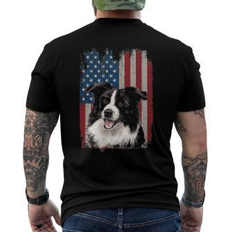 Border Collie American Flag Patriotic 4Th Of July Men's Back Print T-shirt | Mazezy