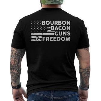 Bourbon Bacon Guns & Freedom 4Th Of July Patriotic Usa Flag Men's Back Print T-shirt | Mazezy