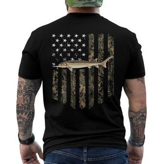 Camo American Flag Sturgeon Fishing 4Th Of July Men's Back Print T-shirt | Mazezy