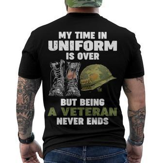 Combat Boots My Time In Uniform Is Over Being Veteran Never T-Shirt Men's Crewneck Short Sleeve Back Print T-shirt - Monsterry CA