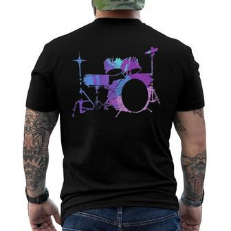 Cool Drum Kit Percussion Vintage Retro Drummer Costume Men's Back Print T-shirt | Mazezy
