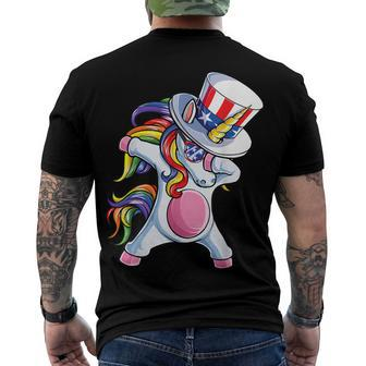 Dabbing Unicorn Uncle Sam T 4Th Of July Kids Girls Boy Men's T-shirt Back Print - Seseable