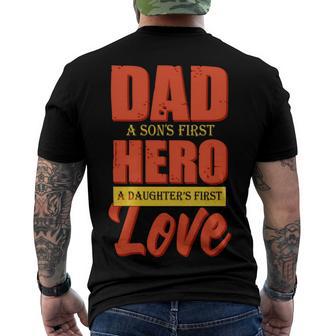 Dad A Sons First Hero A Daughters First Love Fathers Day 2022 Gift Men's Crewneck Short Sleeve Back Print T-shirt - Monsterry