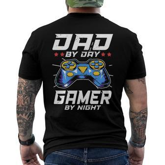 Dad By Day Gamer By Night Video Games Player Daddy Men's Back Print T-shirt | Mazezy