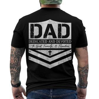 Dad Dedicated And Devoted Happy Fathers Day Men's Back Print T-shirt | Mazezy