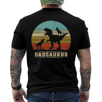 Dad Dinosaur Dadsaurus 2 Two Kids Fathers Day Men's Back Print T-shirt | Mazezy