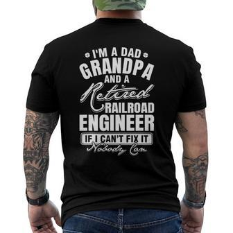 Mens Dad Grandpa And A Retired Railroad Engineer Fathers Day Men's Back Print T-shirt | Mazezy