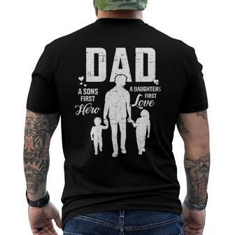 Mens Dad Sons First Hero Daughters Love For Fathers Day Men's Back Print T-shirt | Mazezy DE