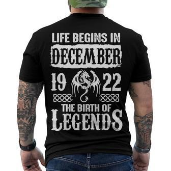 December 1922 Birthday Life Begins In December 1922 Men's T-Shirt Back Print - Seseable