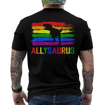 Dinosaur Lgbt Gay Pride Flag Allysaurus Ally T Rex Men Boys Men's T-shirt Back Print - Seseable
