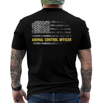 Distressed Patriotic Animal Control Officer Rescuer Us Flag Men's Back Print T-shirt | Mazezy