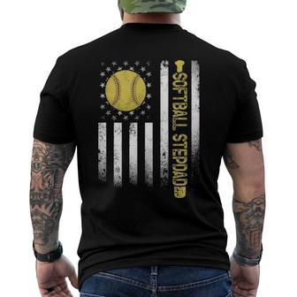 Distressed Usa American Flag Softball Stepdad Fathers Day Men's Back Print T-shirt | Mazezy CA
