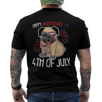 Dog Pug Happy 4Th Of July Usa American Flag Merica Men's Back Print T-shirt | Mazezy