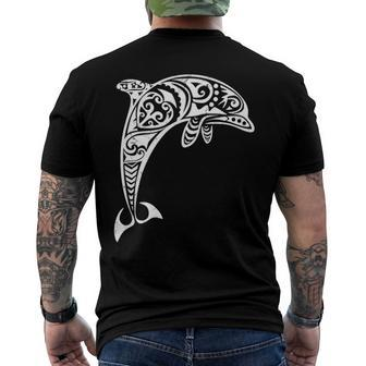 Dolphin Tribal Vintage Retro Throwback Vacation Men's Back Print T-shirt | Mazezy