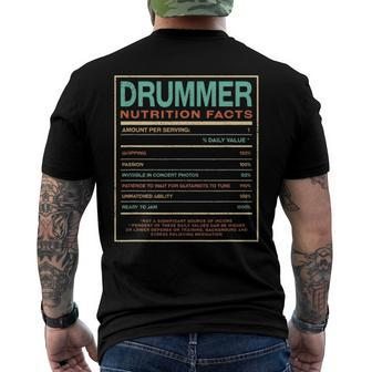 Drummer Nutrition Facts Drum Player Humor Men's Back Print T-shirt | Mazezy