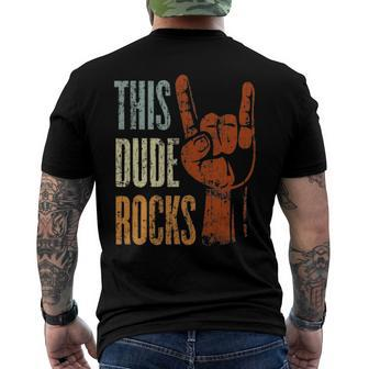 This Dude Rocks Rock N Roll Heavy Metal Devil Horns Men's Back Print T-shirt | Mazezy