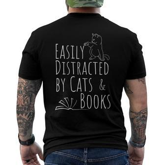 Easily Distracted Cats And Books Cat And Book Tee Men's Back Print T-shirt | Mazezy