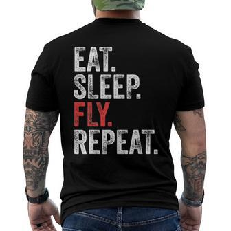Eat Sleep Fly Repeat Aviation Pilot Vintage Distressed Men's Back Print T-shirt | Mazezy