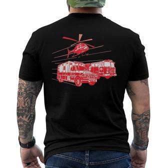 Ems Fire Rescue Truck Helicopter Cute Unique Men's Back Print T-shirt | Mazezy