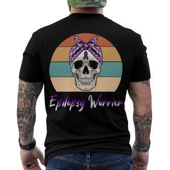 Epilepsy Warrior Skull Women Vintage Purple Ribbon Epilepsy Epilepsy Awareness V2 Men's Crewneck Short Sleeve Back Print T-shirt | Favorety AU