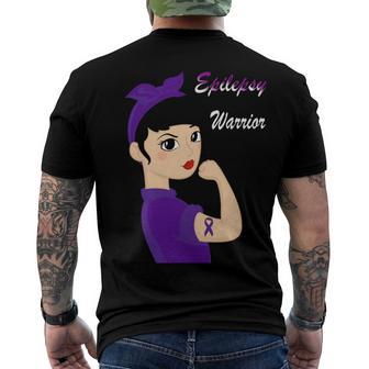 Epilepsy Warrior Strong Women Purple Ribbon Epilepsy Epilepsy Awareness V2 Men's Crewneck Short Sleeve Back Print T-shirt | Favorety CA