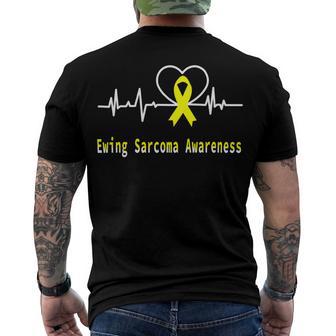 Ewings Sarcoma Awareness Heartbeat Yellow Ribbon Ewings Sarcoma Ewings Sarcoma Awareness Men's Crewneck Short Sleeve Back Print T-shirt | Favorety UK