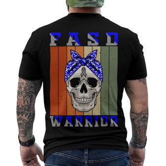 Fasd Warrior Skull Women Vintage Blue And Grey Ribbon Fetal Alcohol Spectrum Disorder Fetal Alcohol Spectrum Disorder Awareness Men's Crewneck Short Sleeve Back Print T-shirt | Favorety UK