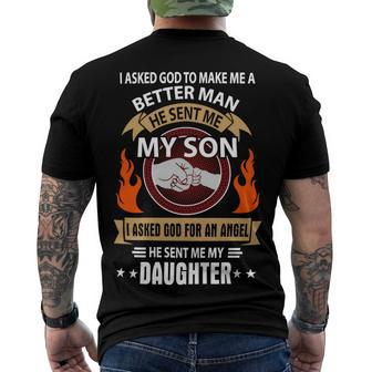 Father Grandpa I Asked Go To Make Me A Better Man He Sent Me My Son 128 Family Dad Men's Crewneck Short Sleeve Back Print T-shirt - Monsterry