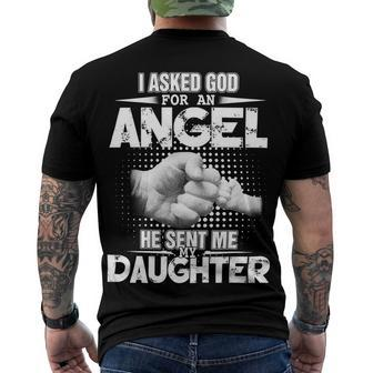 Father Grandpa I Asked God For An Angel He Sent Me My Daughter 132 Family Dad Men's Crewneck Short Sleeve Back Print T-shirt - Monsterry