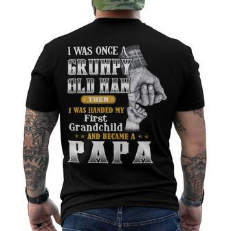 Father Grandpa I Was Handed My First Grandchild 72 Family Dad Men's Crewneck Short Sleeve Back Print T-shirt - Monsterry