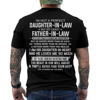 Father Grandpa Im Not A Perfect Daughter In Law But My Crazy 16 Family Dad Men's Crewneck Short Sleeve Back Print T-shirt - Monsterry UK