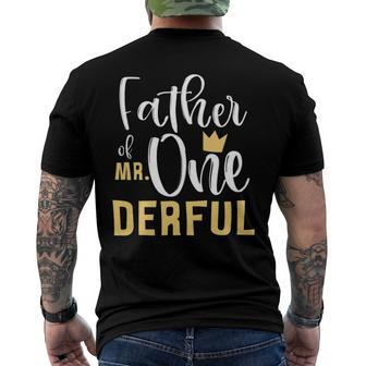 Mens Father Of Mr Onederful 1St Birthday First One-Derful Party Men's Back Print T-shirt | Mazezy