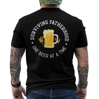 Mens Fathers Day - Surviving Fatherhood One Beer At A Time Men's Back Print T-shirt | Mazezy