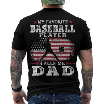 Favorite Baseball Player Calls Me Dad V2 Men's Crewneck Short Sleeve Back Print T-shirt | Favorety
