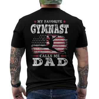 Mens My Favorite Gymnast Calls Me Dad Usa Flag Fathers Day Men's Back Print T-shirt | Mazezy