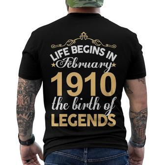 February 1910 Birthday Life Begins In February 1910 V2 Men's T-Shirt Back Print - Seseable