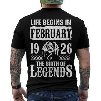 February 1926 Birthday Life Begins In February 1926 Men's T-Shirt Back Print - Seseable