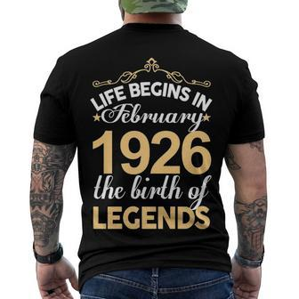 February 1926 Birthday Life Begins In February 1926 V2 Men's T-Shirt Back Print - Seseable