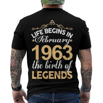 February 1963 Birthday Life Begins In February 1963 V2 Men's T-Shirt Back Print - Seseable