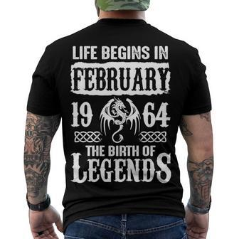 February 1964 Birthday Life Begins In February 1964 Men's T-Shirt Back Print - Seseable