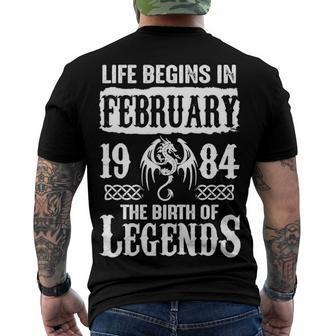 February 1984 Birthday Life Begins In February 1984 Men's T-Shirt Back Print - Seseable