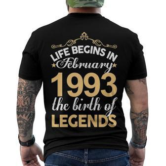 February 1993 Birthday Life Begins In February 1993 V2 Men's T-Shirt Back Print - Seseable