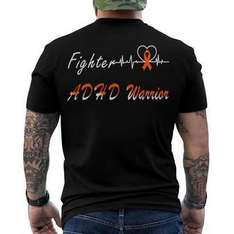 Fighter Adhd Warrior Heartbeat Orange Ribbon Attention Deficit Hyperactivity Disorder Adhd Awareness Men's Crewneck Short Sleeve Back Print T-shirt | Favorety CA