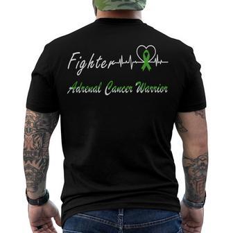 Fighter Adrenal Cancer Warrior Heartbeat Green Ribbon Adrenal Cancer Adrenal Cancer Awareness Men's Crewneck Short Sleeve Back Print T-shirt | Favorety DE