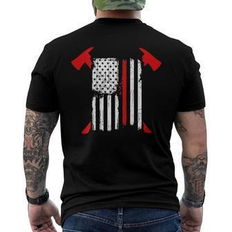 Firefighter Red Line Us Flag Crossed Axes Printed Back Men's Back Print T-shirt | Mazezy