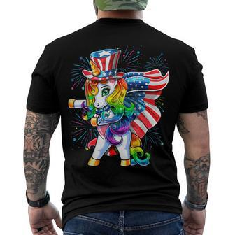 Flossing Unicorn 4Th Of July American Flag Uncle Sam Girls Men's T-shirt Back Print - Seseable